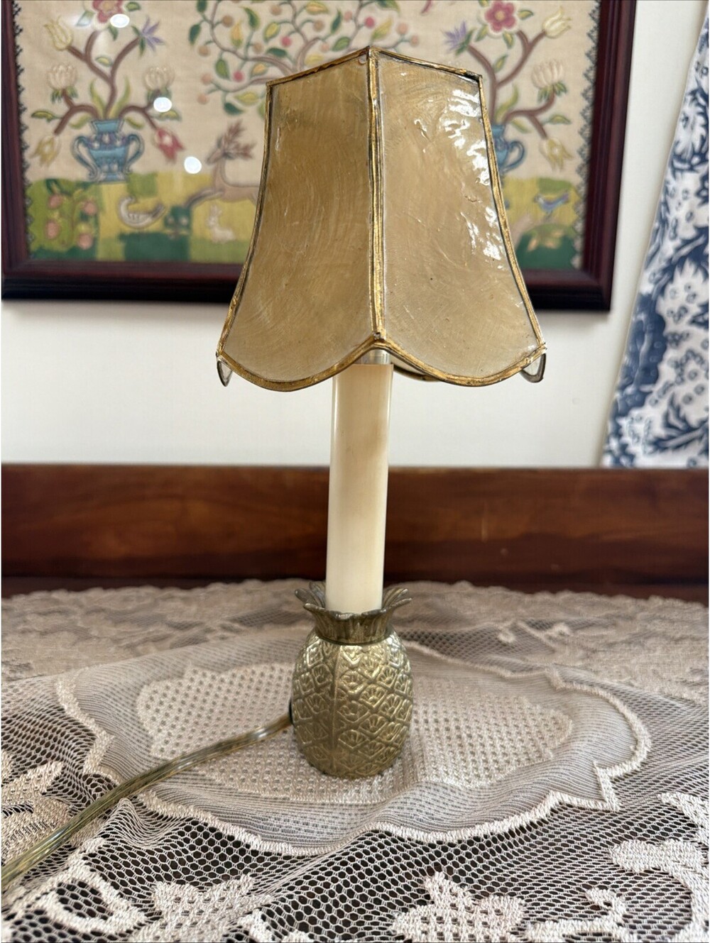 Vintage Brass Pineapple Night Light Candle Stick Lamp Decor Gold Shade Colonial